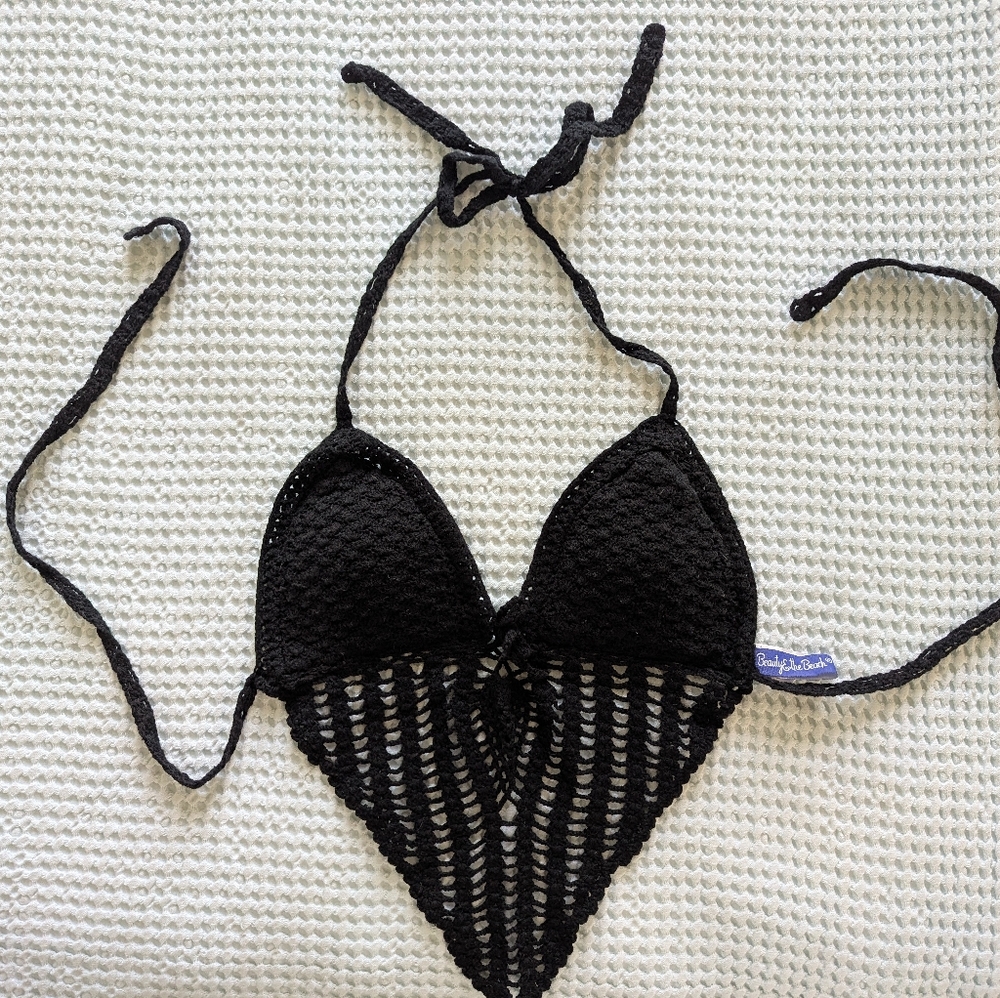 Beauty & the Beach Wild Heart Black Crochet Bikini Top